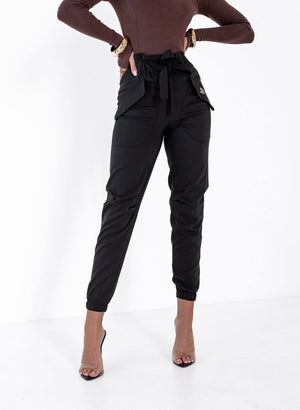 ZOYA" Polish-Made High-Waisted Cargo Trousers with Tie Belt