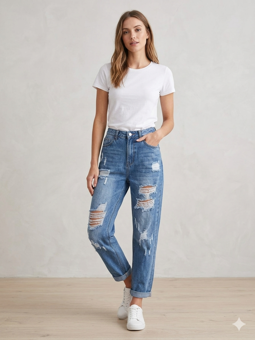 Stylish Mom Fit Distressed Jeans