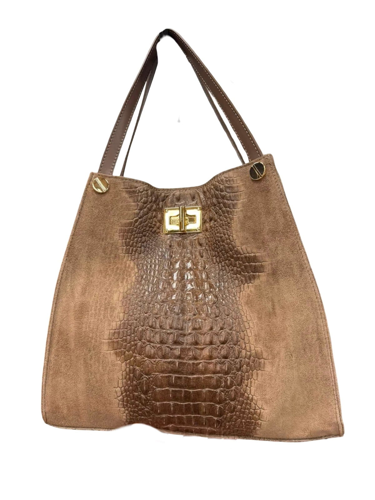 Włoska Torebka Shopper Massimo Contti ze Skóry Naturalnej – Tłoczenie Krokodyle
