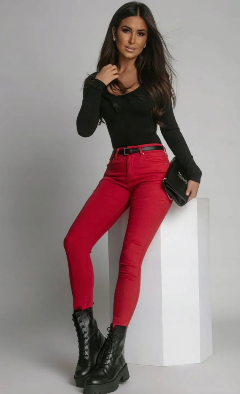 M.SARA Bold Red Push-Up Jeans with Belt
