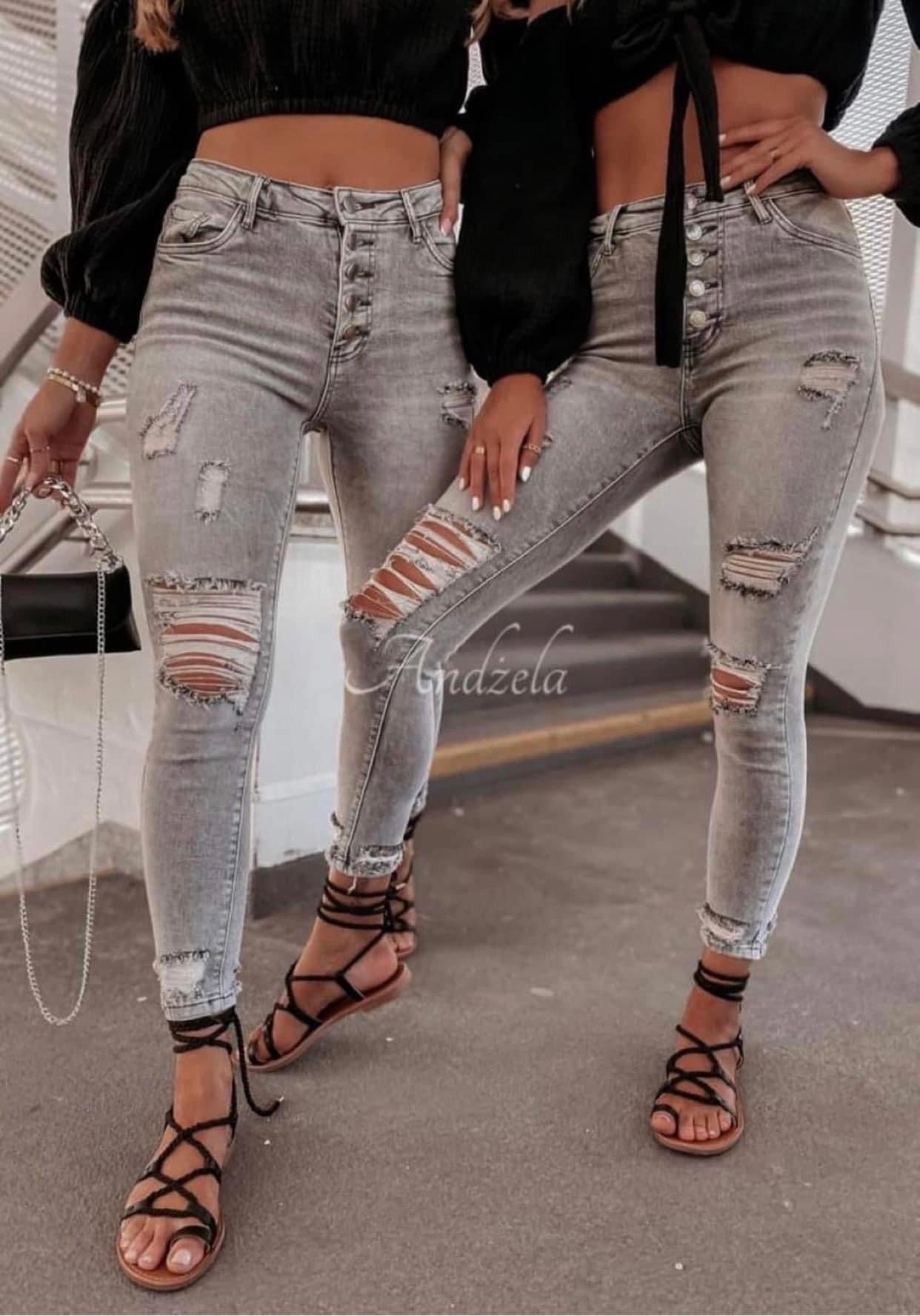 M.SARA Slimming Skinny Jeans with 5-Button Fly & Distressed Details