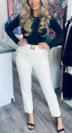 Elegant LUCE Trousers with High Waist and Gold Details