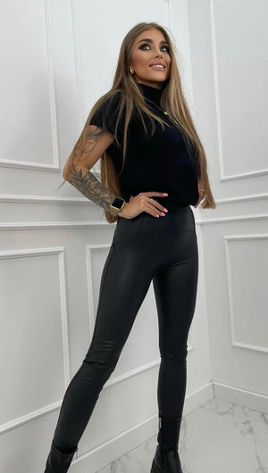 Elevate Your Wardrobe with Our High-Waisted Faux-Leather Leggings