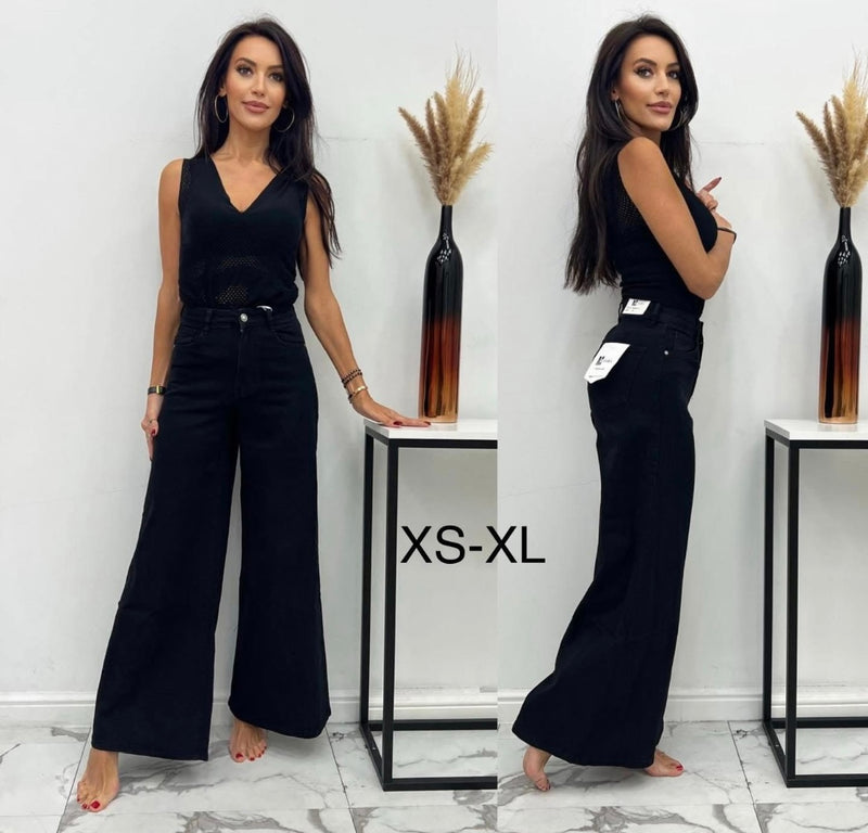 M.SARA Black High-Waisted Wide-Leg Jeans – Model BQ9865-13