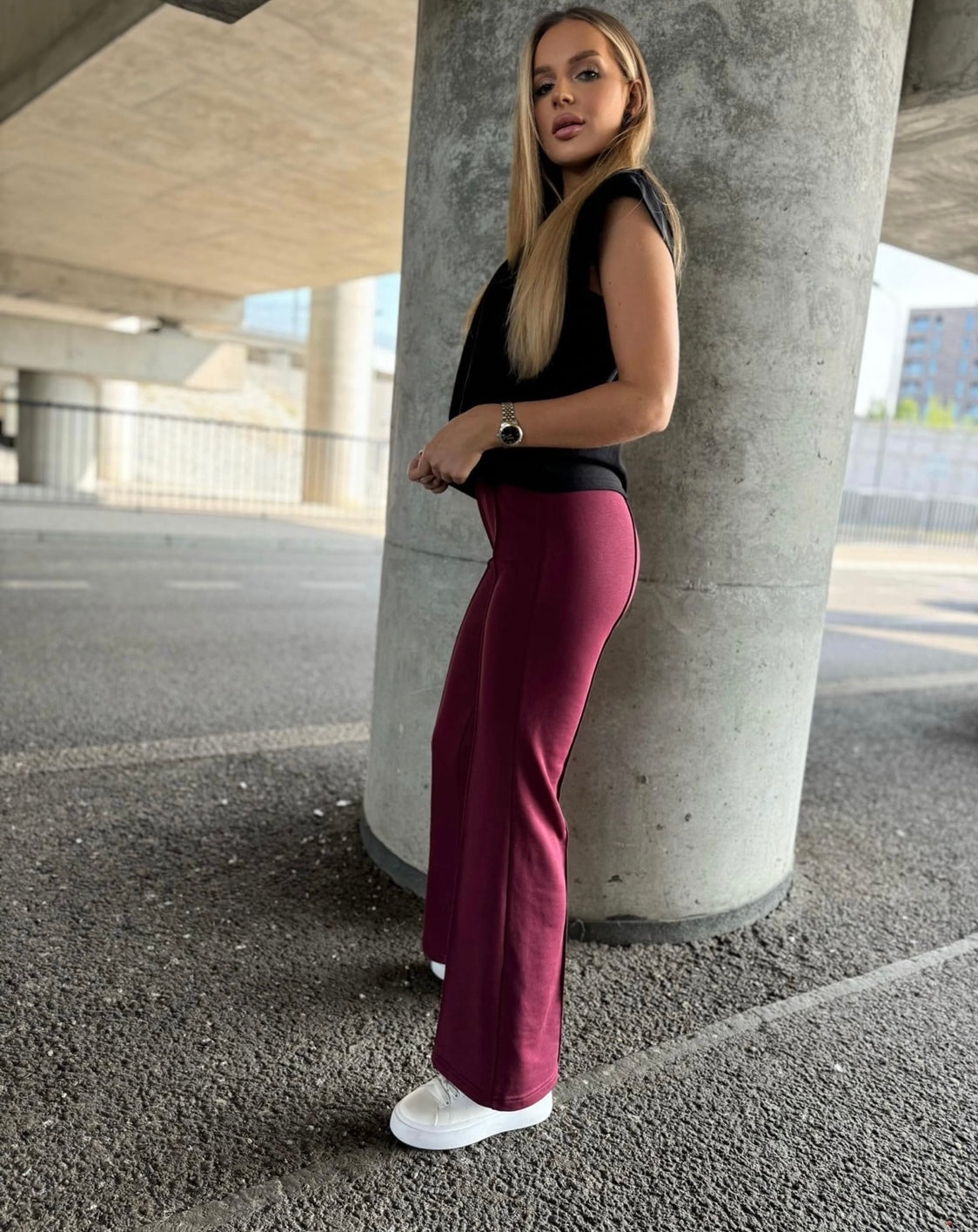 Burgundy Flare Pants with High Waist – Kamila Sygdziak