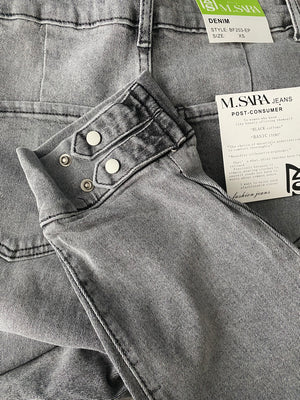 M.Sara Grey Boyfriend Jeans With Belt BF203-EP