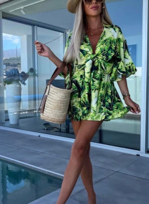 Women's Summer Jumpsuit With Tie and Cut-Out