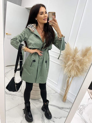 Women's Hooded Transitional Parka With Check Panels