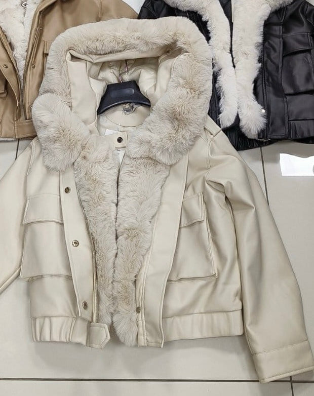 Faux Leather Jacket With Large Pockets