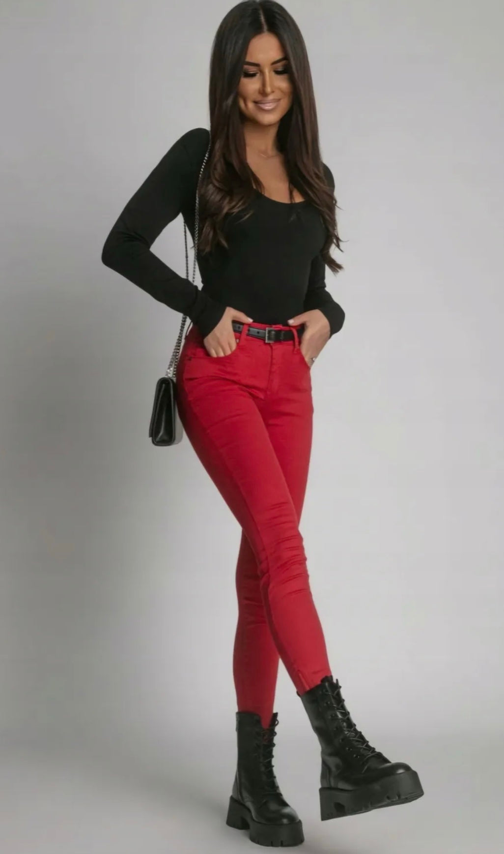 M.Sara Red Push-Up Jeans With Belt S46669-3P