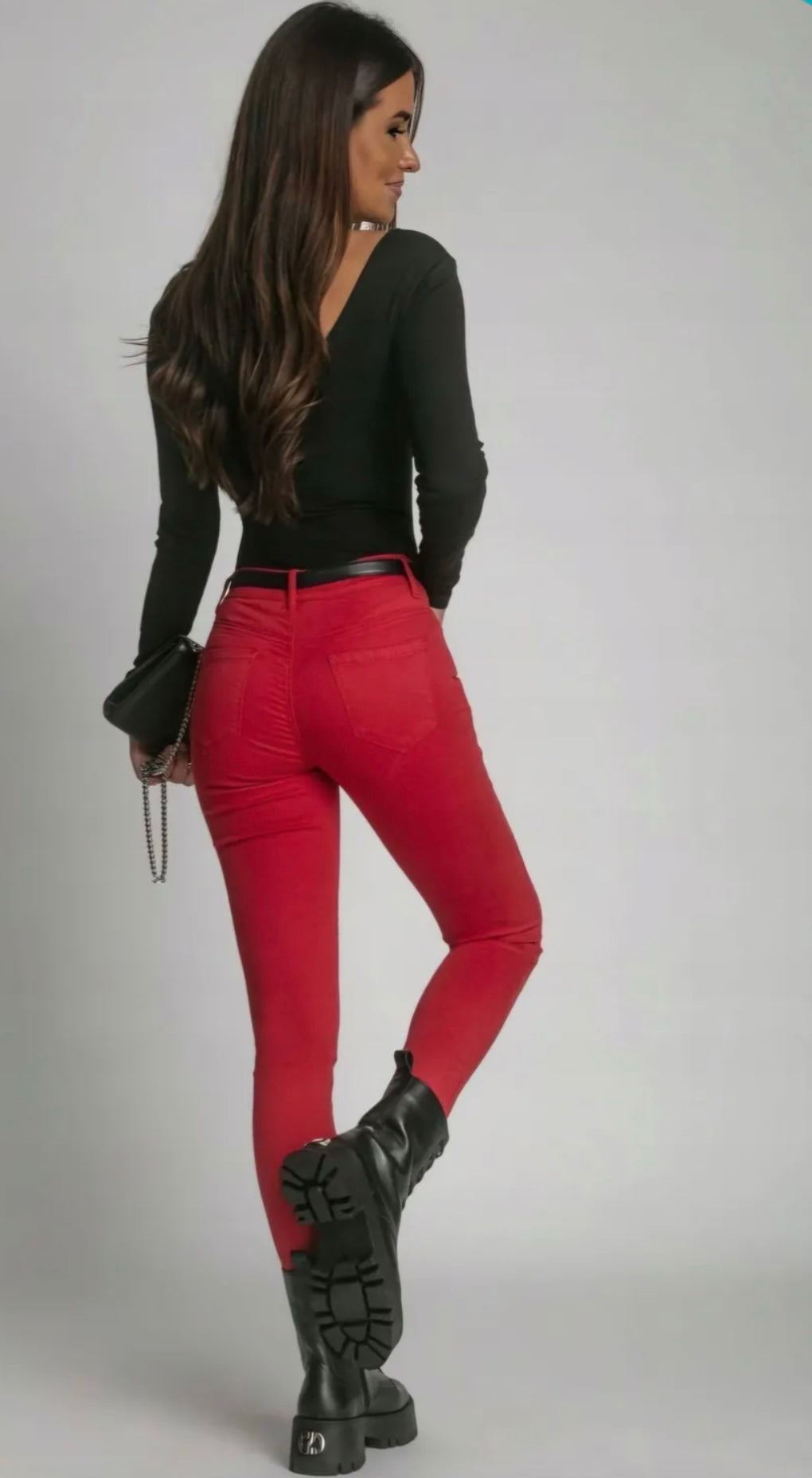 M.Sara Red Push-Up Jeans With Belt S46669-3P
