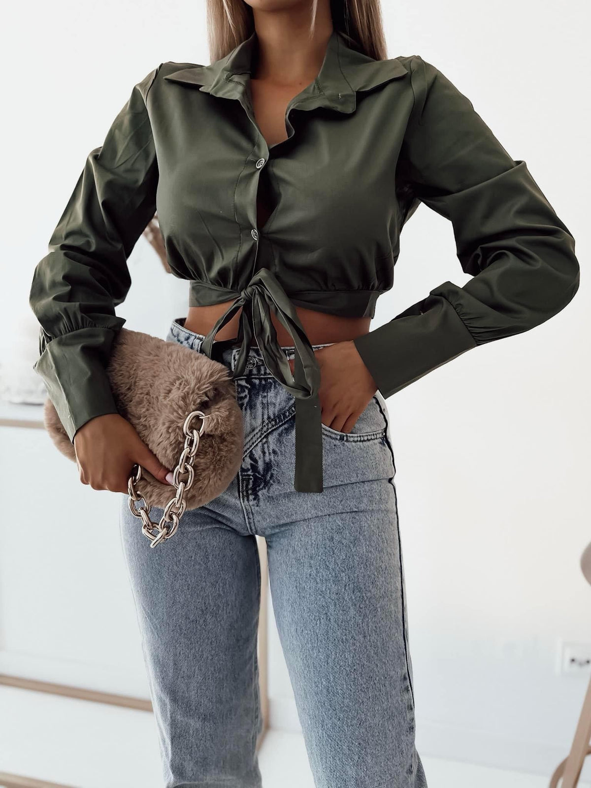 Amaro Cropped Tie-Waist Shirt