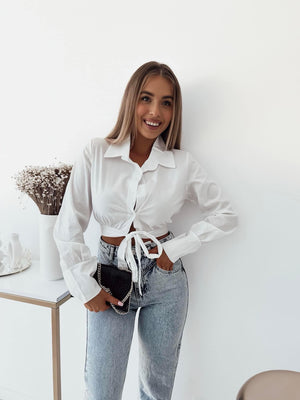 Amaro Cropped Tie-Waist Shirt