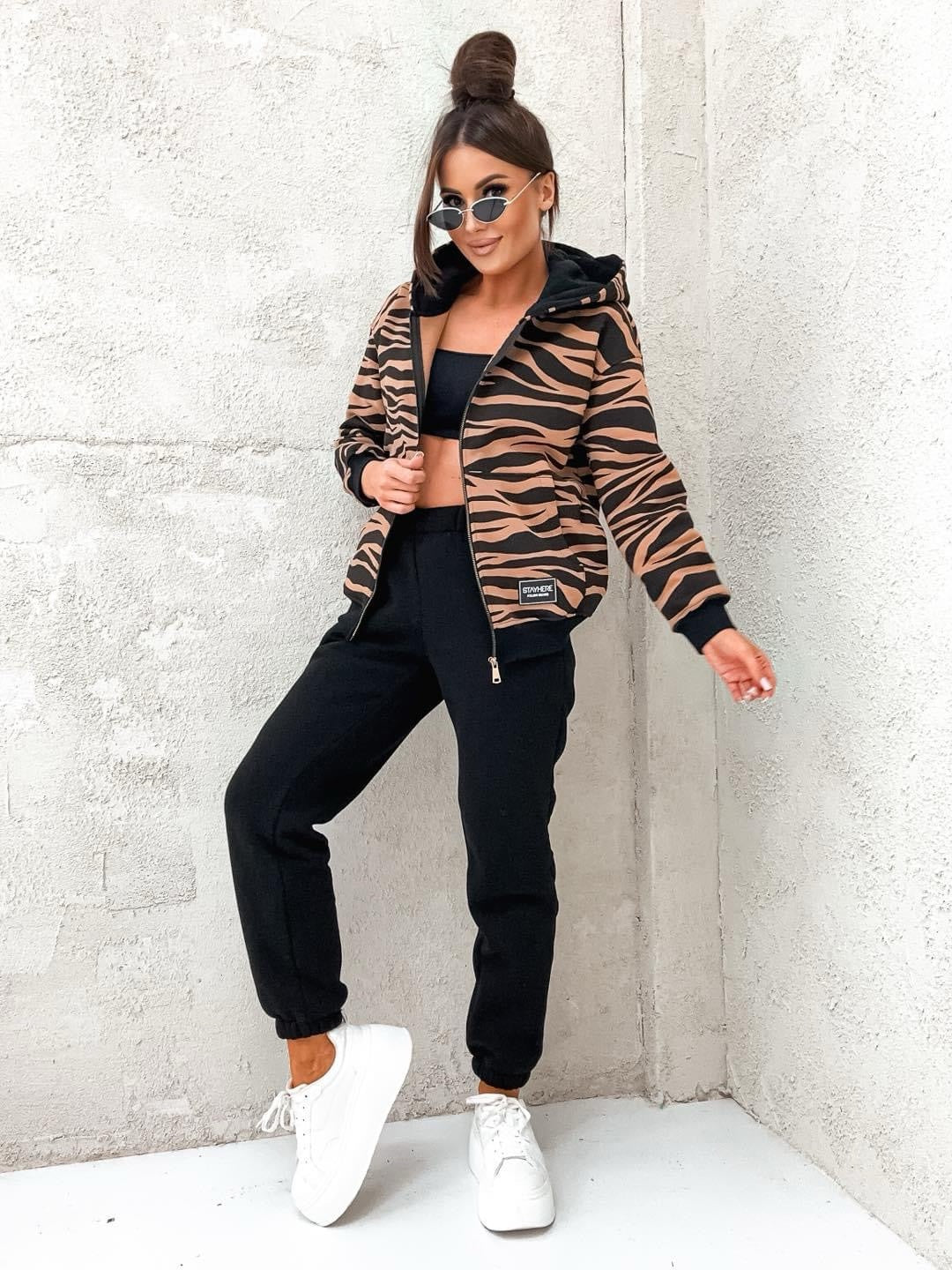 Stay Here Women's Zip-Up Tiger Stripe Hoodie