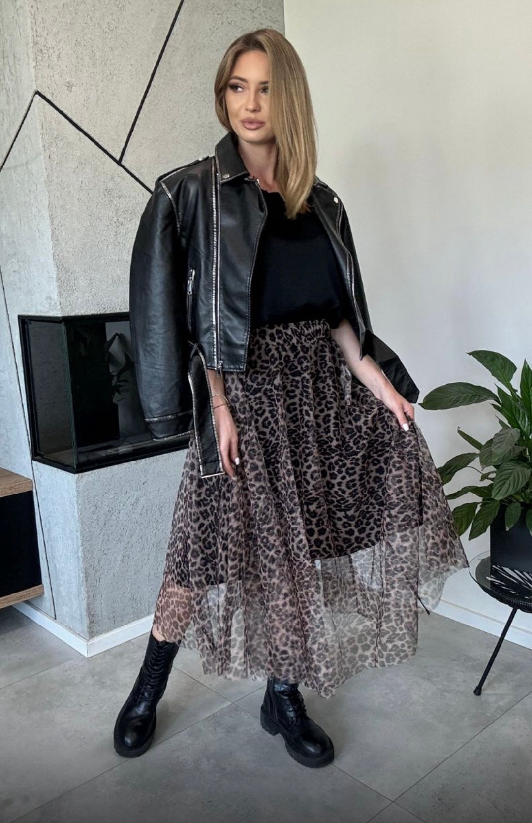 Leopard Print Tulle Skirt With Elasticated Waist