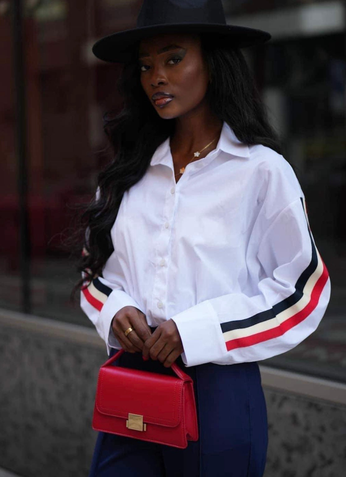 White Shirt With Colourful Side Stripes