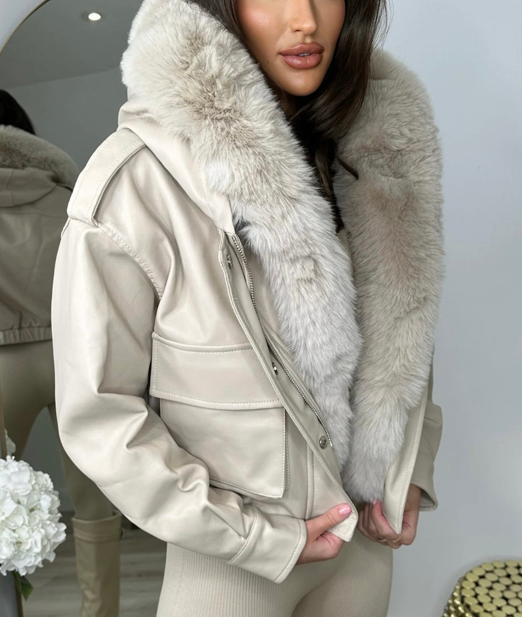 Faux Leather Jacket With Large Pockets