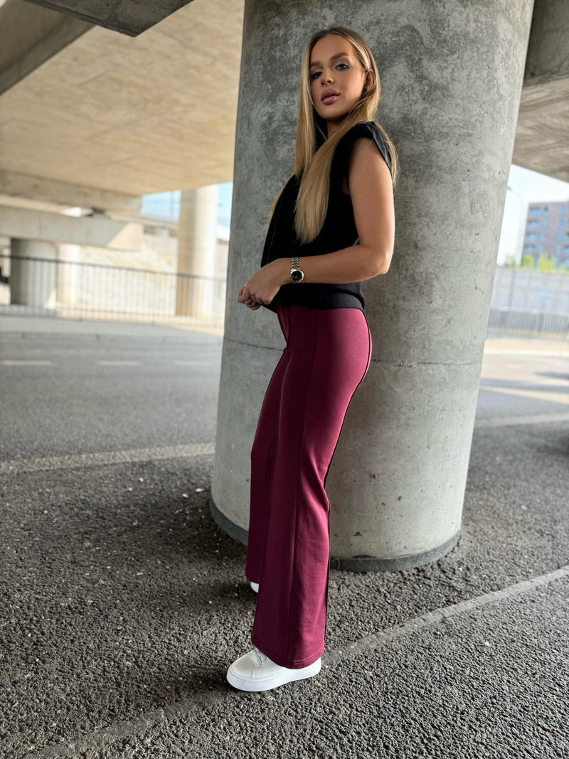 Burgundy Flared Trousers in 100% Cotton