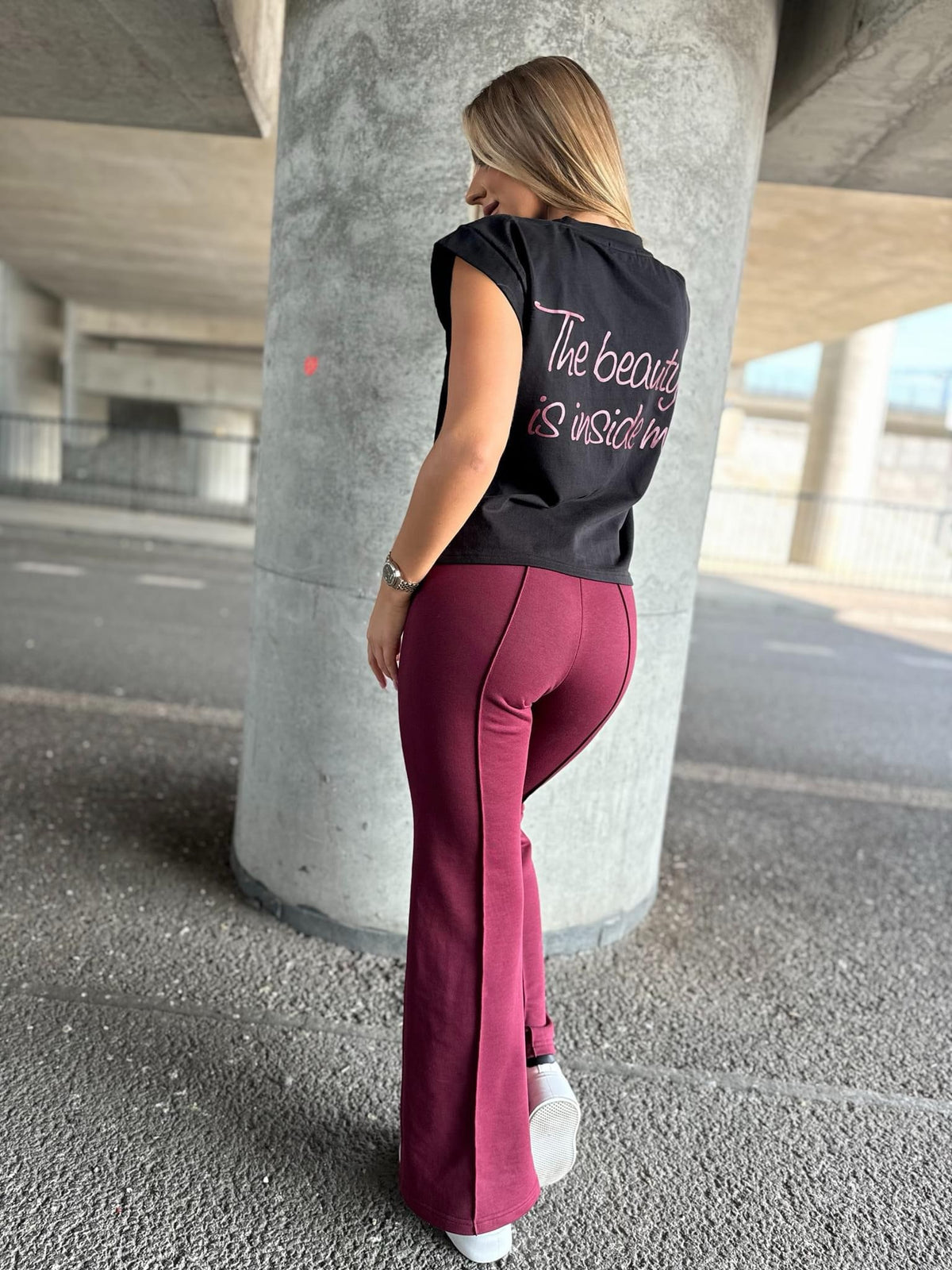 Burgundy Flared Trousers in 100% Cotton