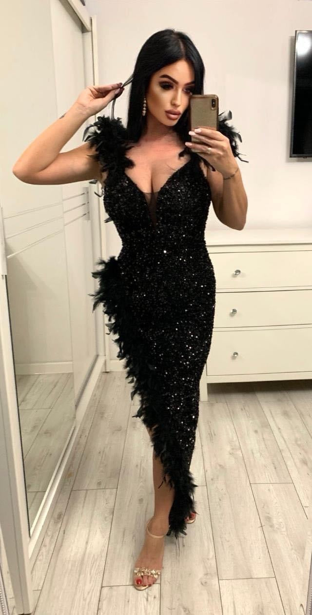 Sequin Dress With Feathers