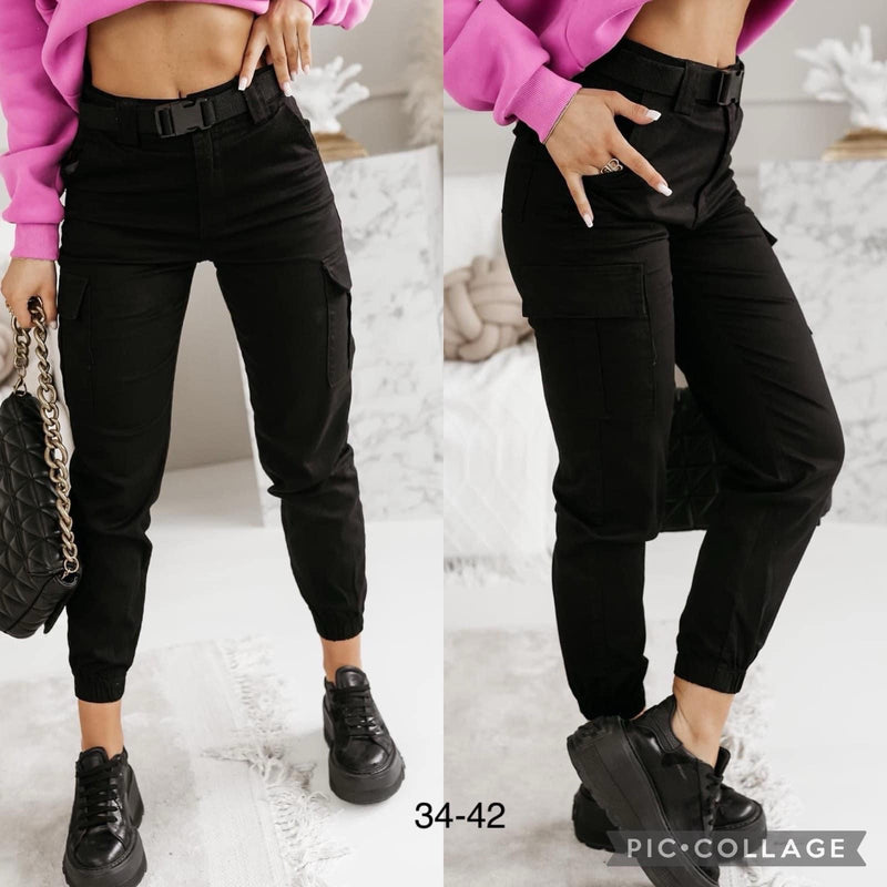 Black Cargo Trousers With Belt