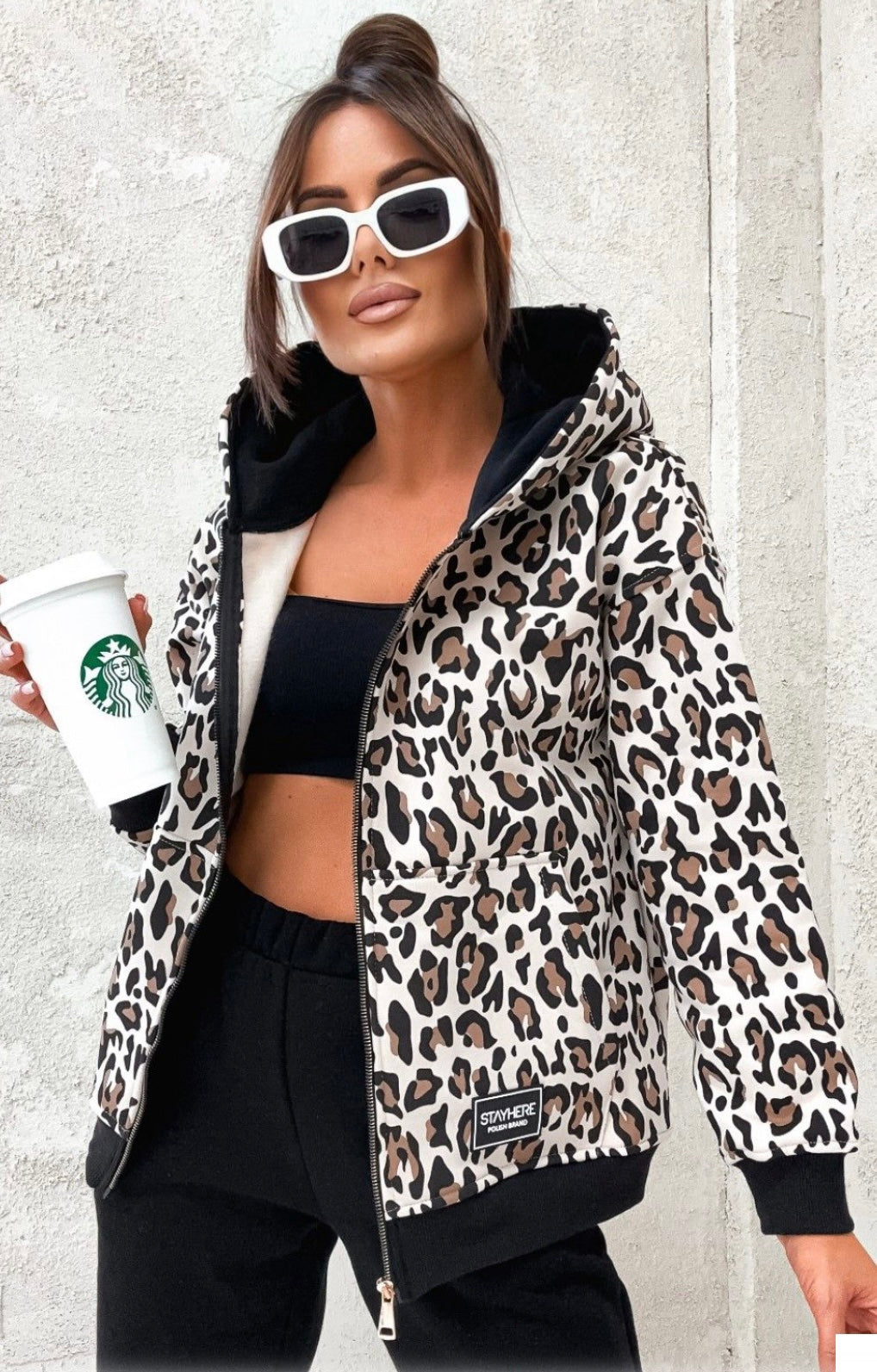 Stay Here Women's Zip-Up Leopard Print Hoodie