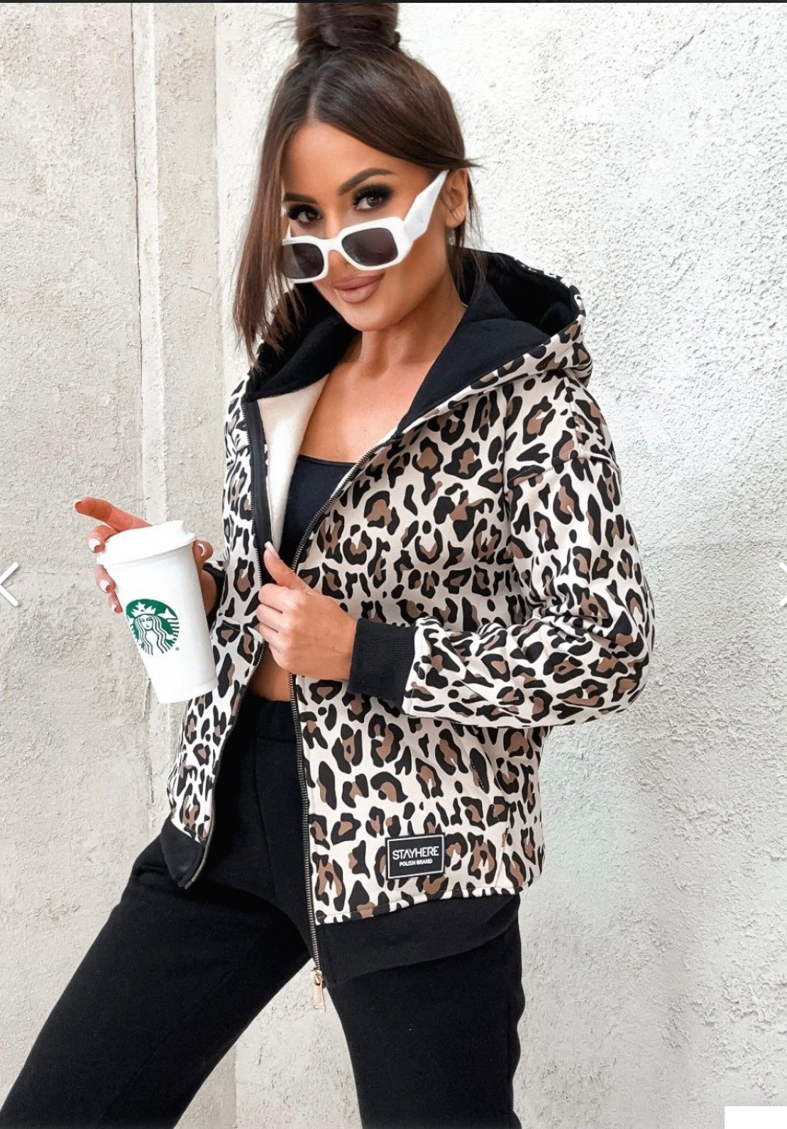 Stay Here Women's Zip-Up Leopard Print Hoodie