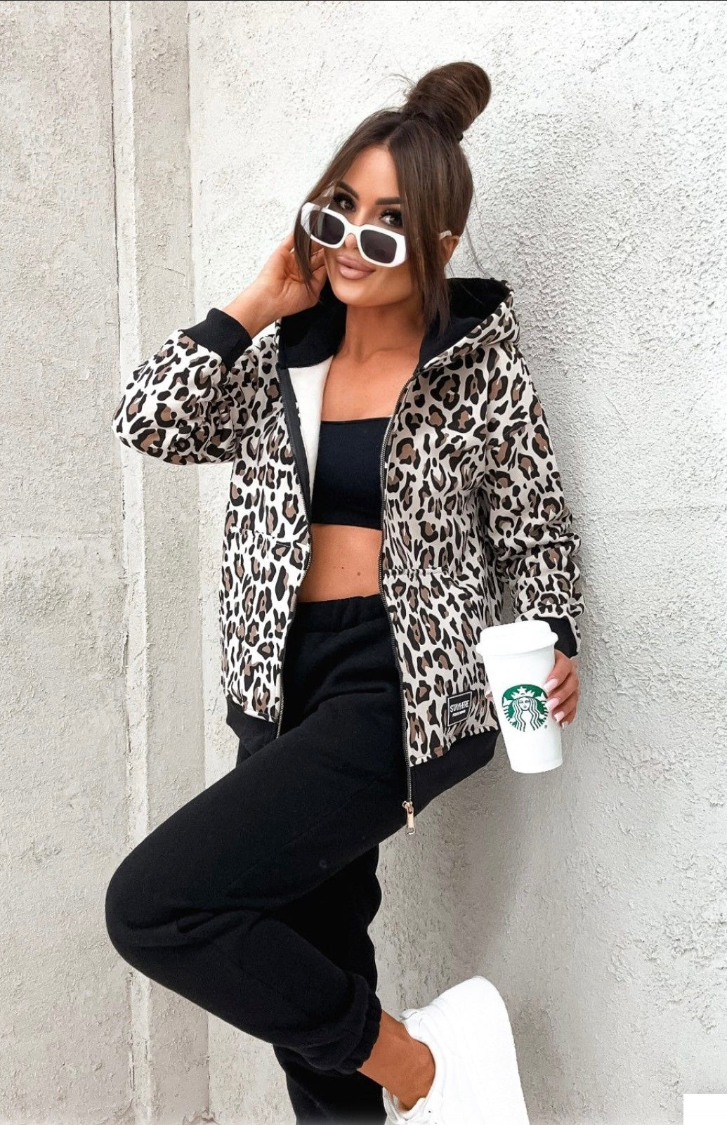 Stay Here Women's Zip-Up Leopard Print Hoodie