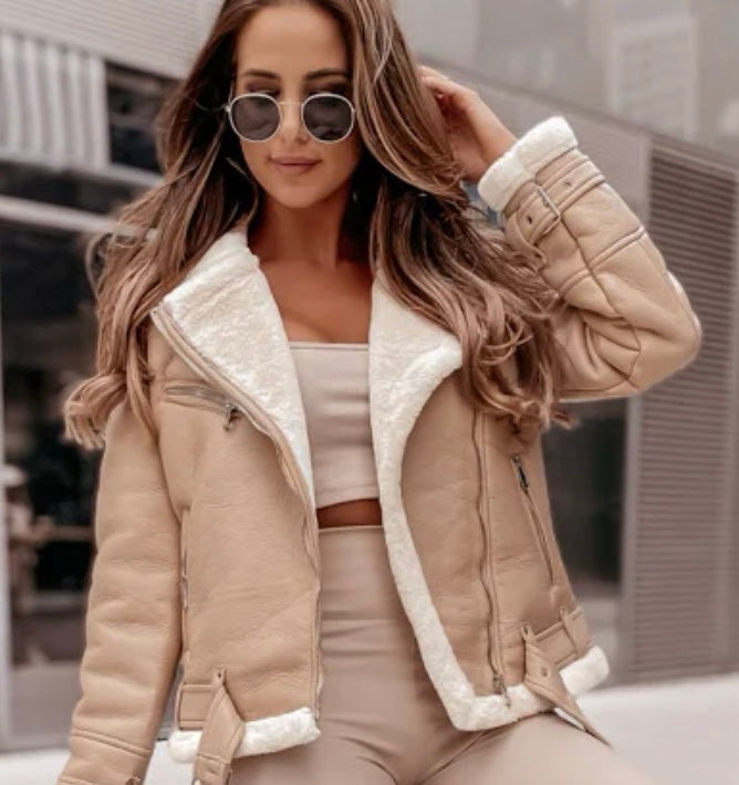 Beige Faux Leather Shearling Jacket