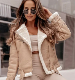 Beige Faux Leather Shearling Jacket