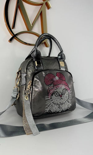 Convertible Backpack Bag With Rhinestones