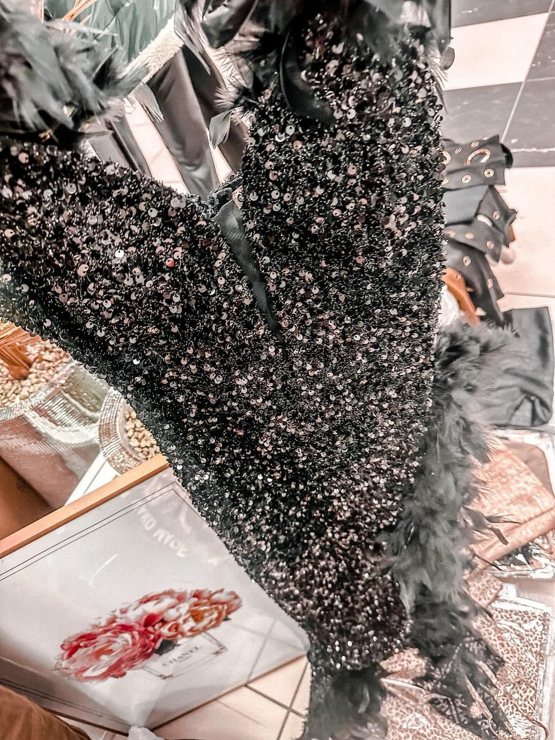 Sequin Dress With Feathers