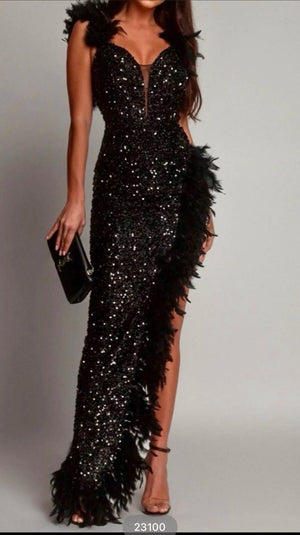 Sequin Dress With Feathers