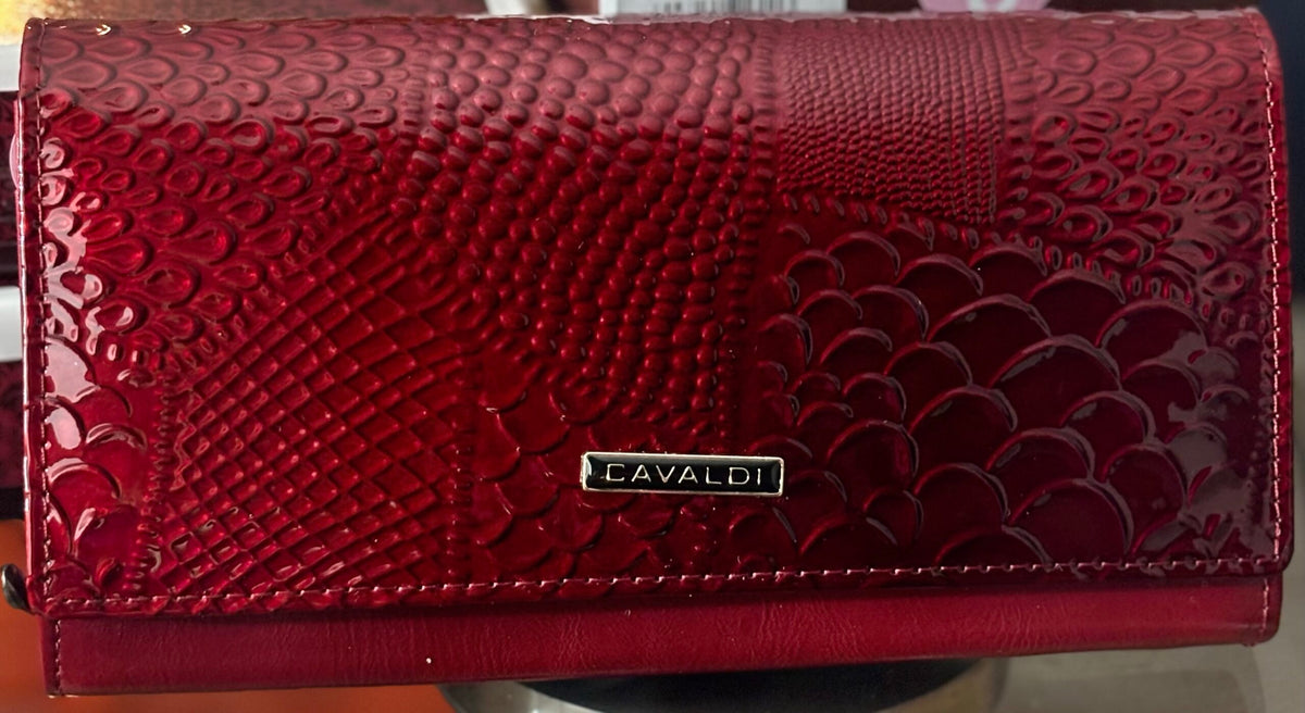 Cavaldi Burgundy Leather Wallet With Crocodile Pattern