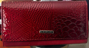Cavaldi Burgundy Leather Wallet With Crocodile Pattern