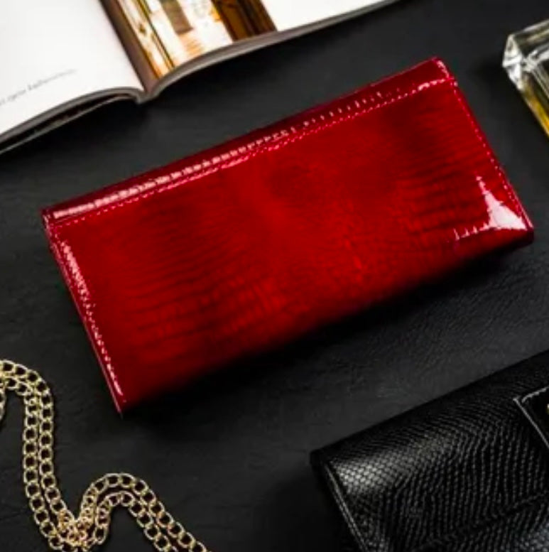 Cavaldi Burgundy Leather Wallet With Crocodile Pattern