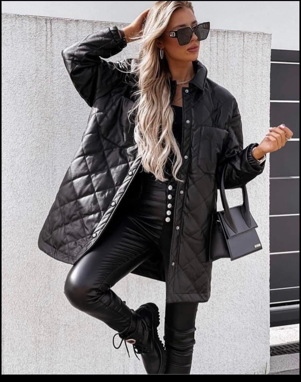 Longline Quilted Faux Leather Jacket