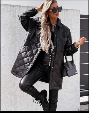 Longline Quilted Faux Leather Jacket