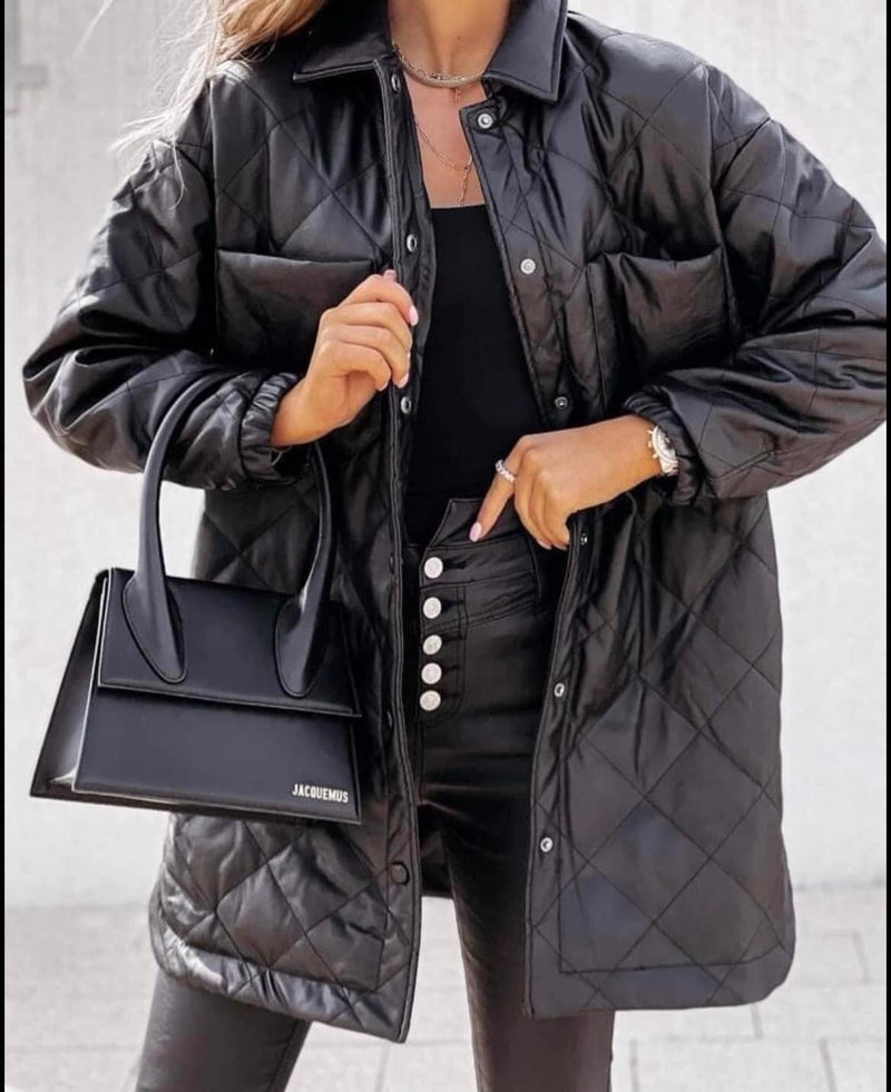 Longline Quilted Faux Leather Jacket