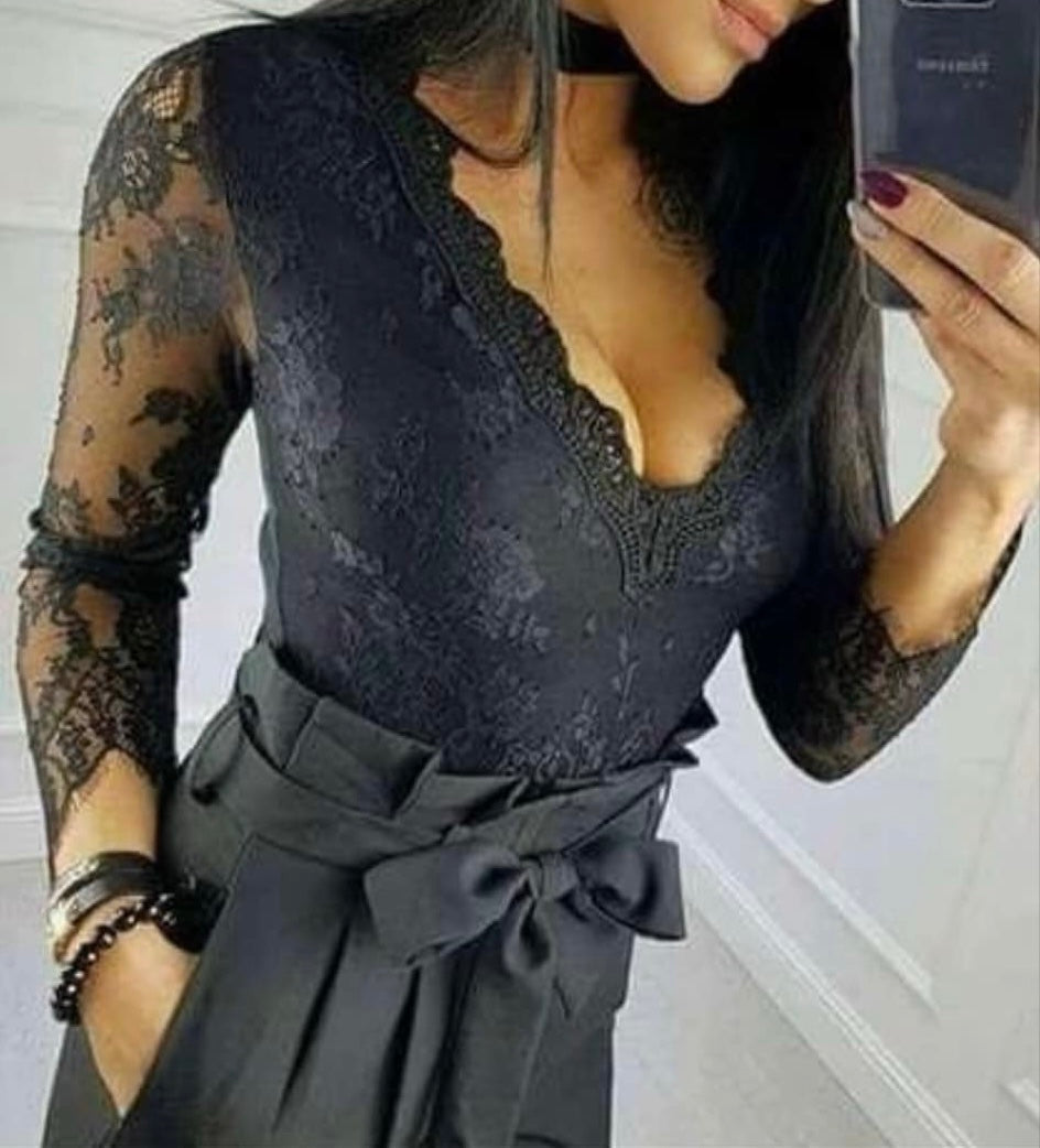 Amy Black Lace Bodysuit