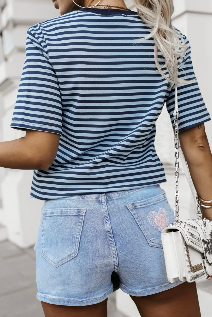 Striped T-Shirt With Embroidered Pocket