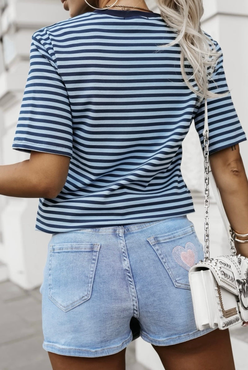Striped T-Shirt With Embroidered Pocket