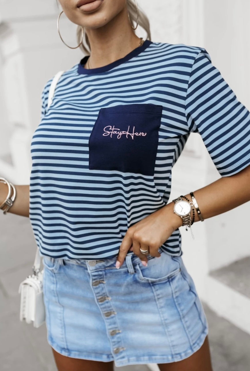 Striped T-Shirt With Embroidered Pocket