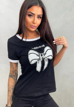 Beautiful Slogan T-Shirt With Bow
