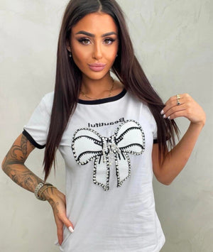 Beautiful Slogan T-Shirt With Bow