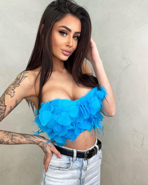 Blue 3D Strappy Top With Hook Fastening