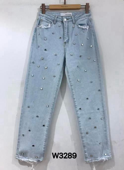 Queen Hearts Mom Fit Jeans With Fine Rhinestones