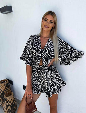 Women's Summer Jumpsuit With Tie and Cut-Out