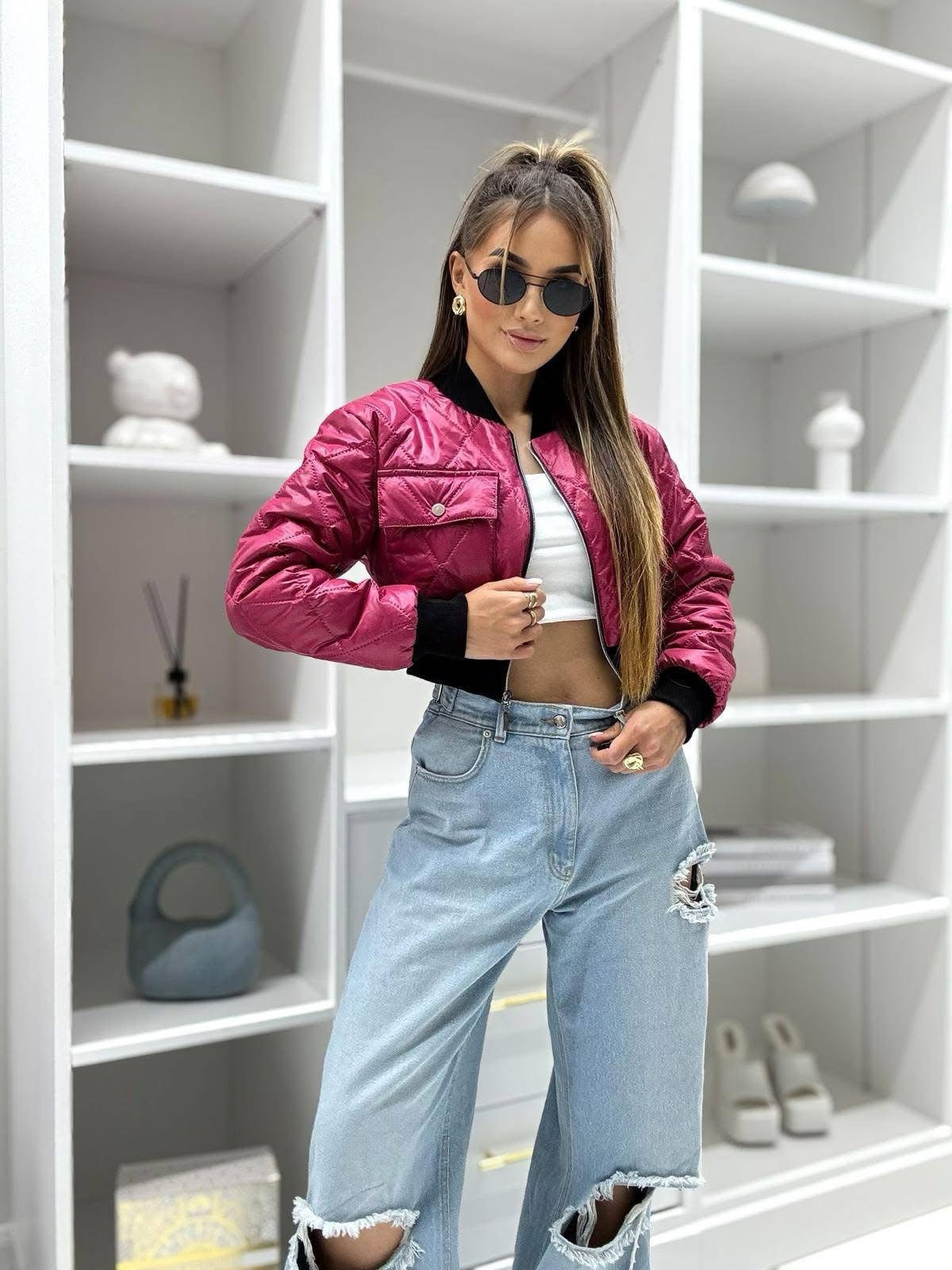 Milagro Transitional Bomber Jacket in Fuchsia