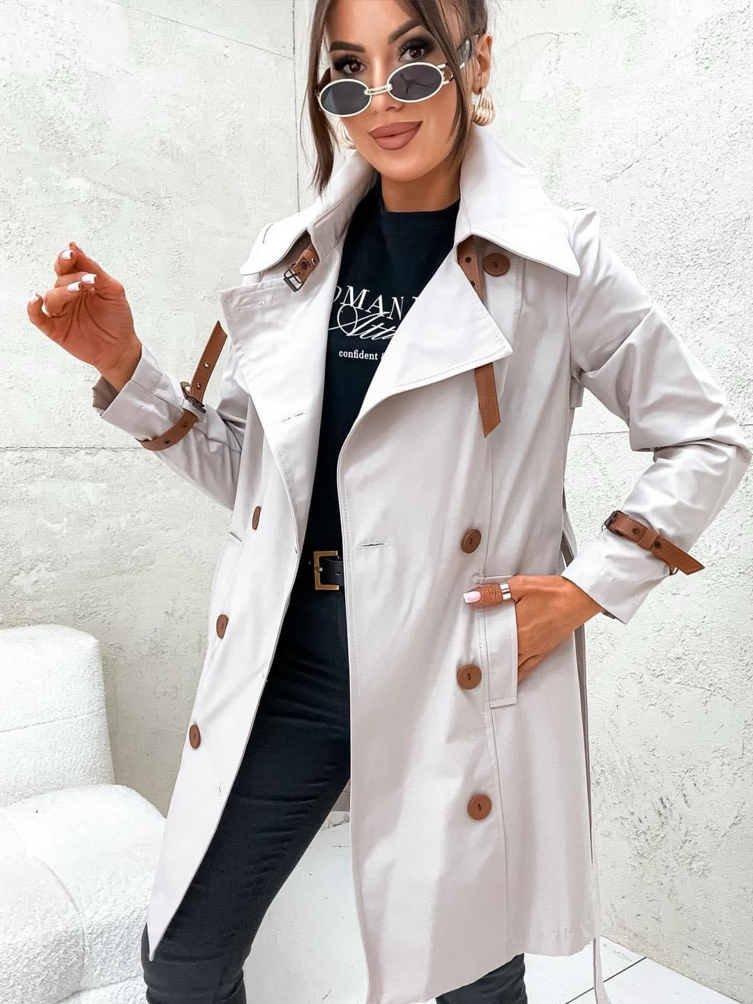 Stay Here Trench Coat With Leather Accents